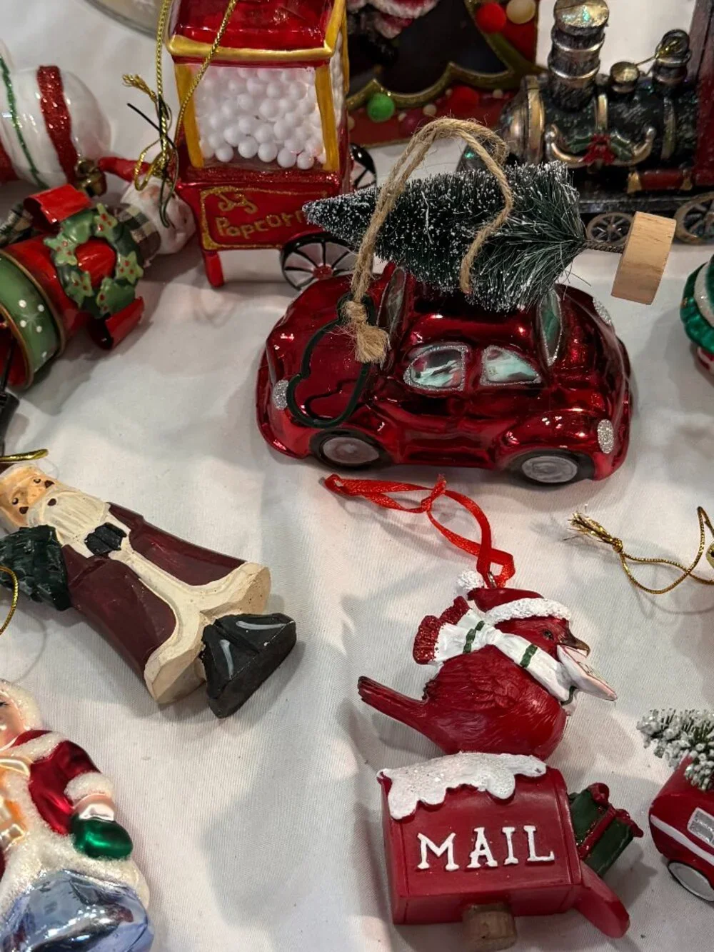 Vintage Style Christmas Ornament Lot w/ Decorative Storage Tin